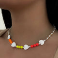 Love Me Neon Charm Necklace Heart Beaded Crystal Pearl