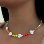 Love Me Neon Charm Necklace Heart Beaded Crystal Pearl