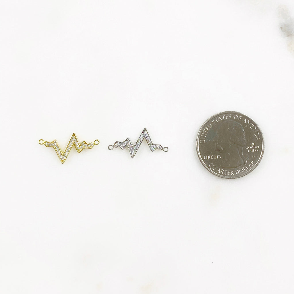 Sterling Silver or Vermeil Heartbeat Wave or Charm Cubic Zirconia Heart