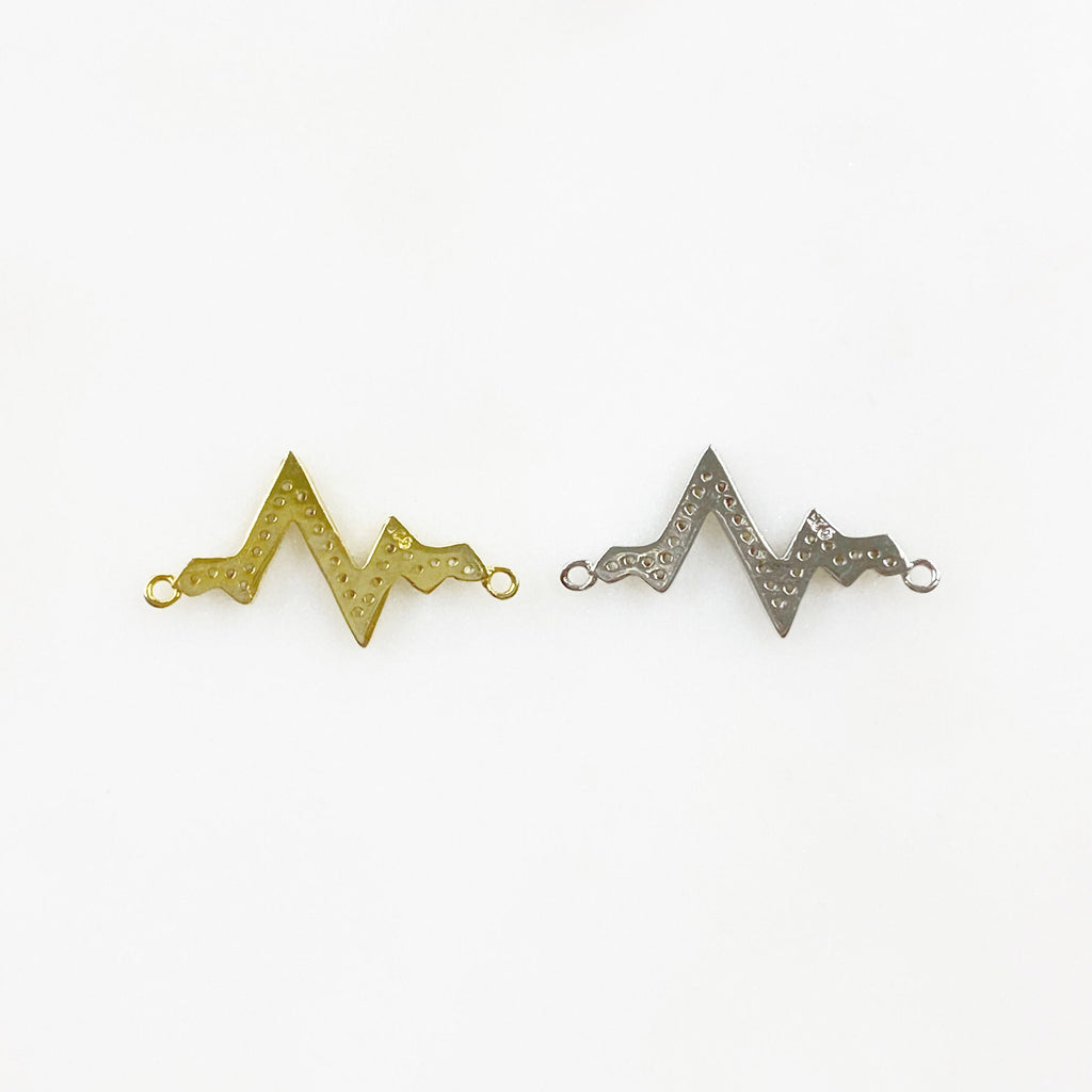 Sterling Silver or Vermeil Heartbeat Wave or Charm Cubic Zirconia Heart