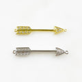 Sterling Silver or Vermeil Arrow Bar Double Loop Charm or Cubic Zirconia