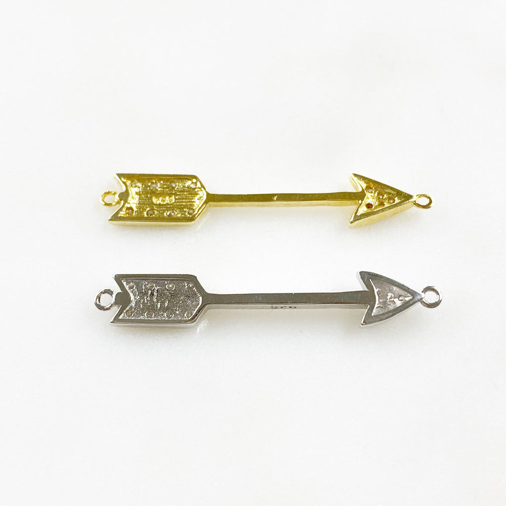 Sterling Silver or Vermeil Arrow Bar Double Loop Charm or Cubic Zirconia