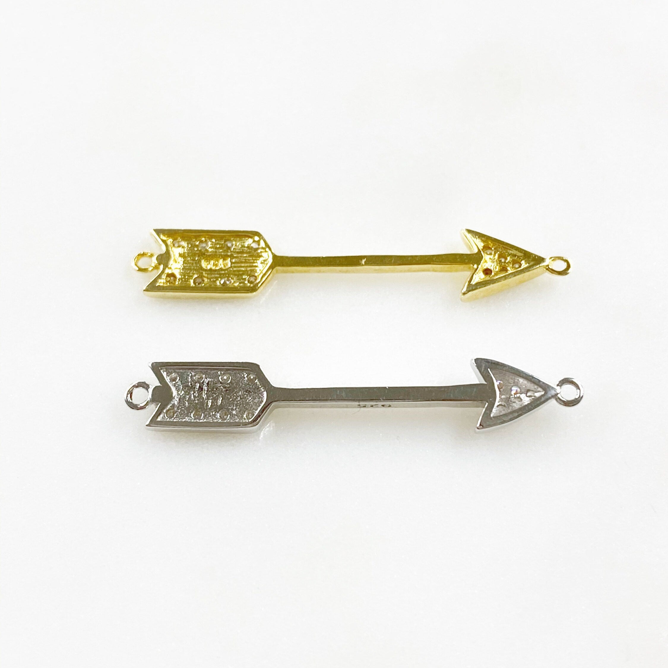 Sterling Silver or Vermeil Arrow Bar Double Loop Charm or Cubic Zirconia