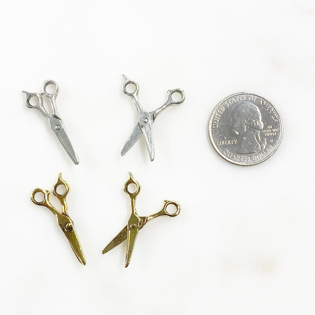 31mmx13mm Pewter Scissor Charm Antique Gold or Antique Silver Open (2pc)