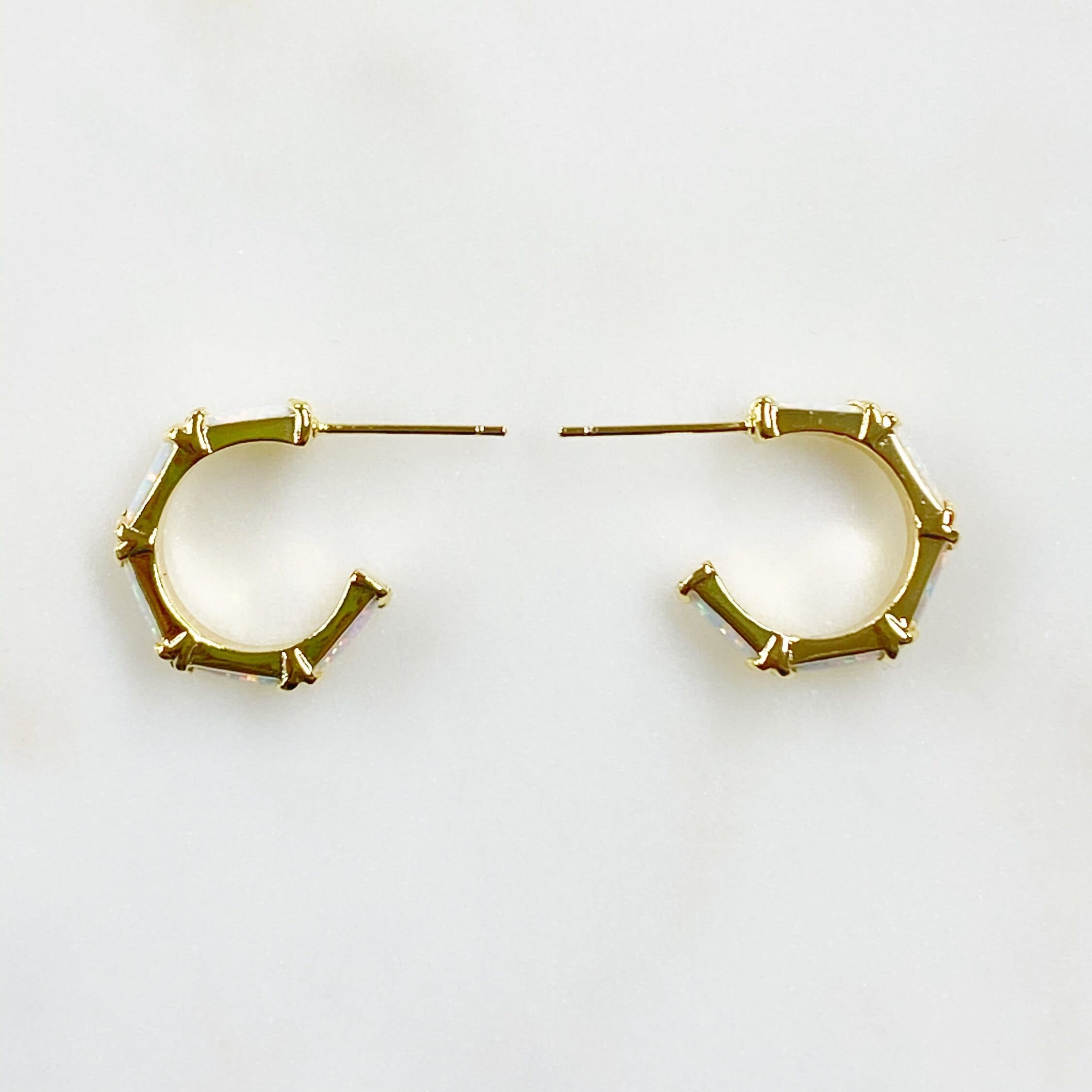 Gold Plated White Opal Gem Hoop Earrings Opal Half Hoops Ready (2pc)