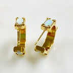 Gold Plated White Opal Gem Hoop Earrings Opal Half Hoops Ready (2pc)