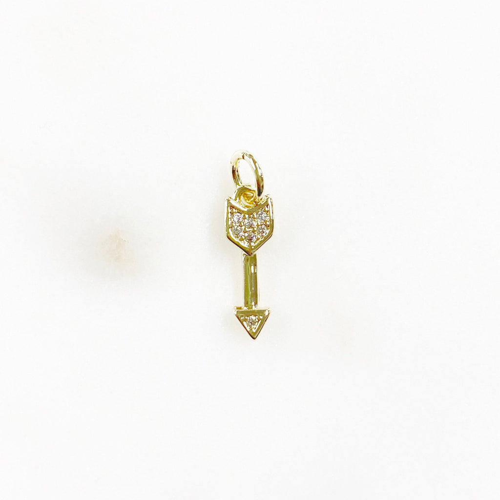 Gold Plated Arrow Charm Small Cubic Zirconia Arrow Charm