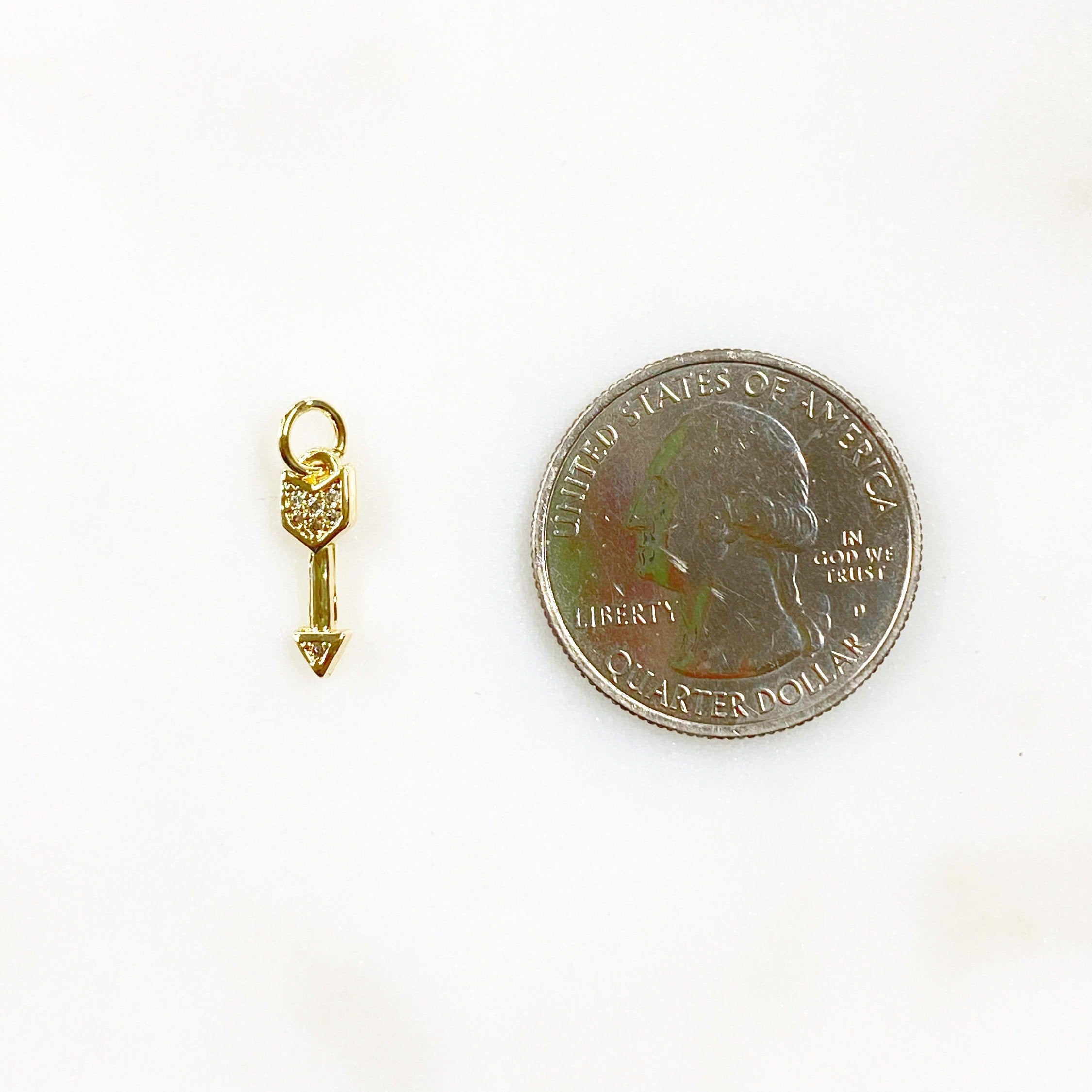 Gold Plated Arrow Charm Small Cubic Zirconia Arrow Charm