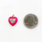 Gold Plated Heart Charm Enamel Charm with Large CZ Center Stone