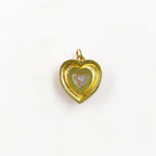 Gold Plated Heart Charm Enamel Charm with Large CZ Center Stone