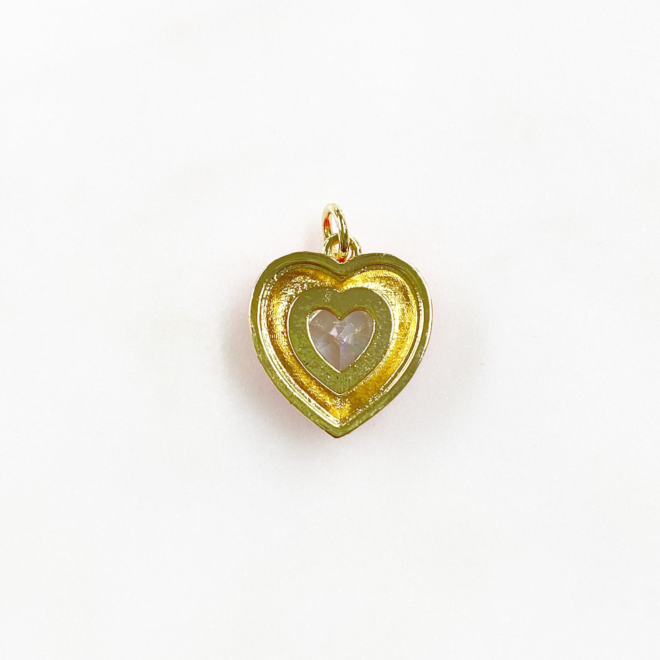 Gold Plated Heart Charm Enamel Charm with Large CZ Center Stone