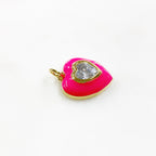 Gold Plated Heart Charm Enamel Charm with Large CZ Center Stone