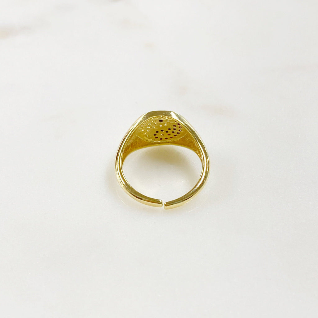 Gold Plated Adjustable Yin and Yang Gold Ring Ready to Wear CZ Pavé