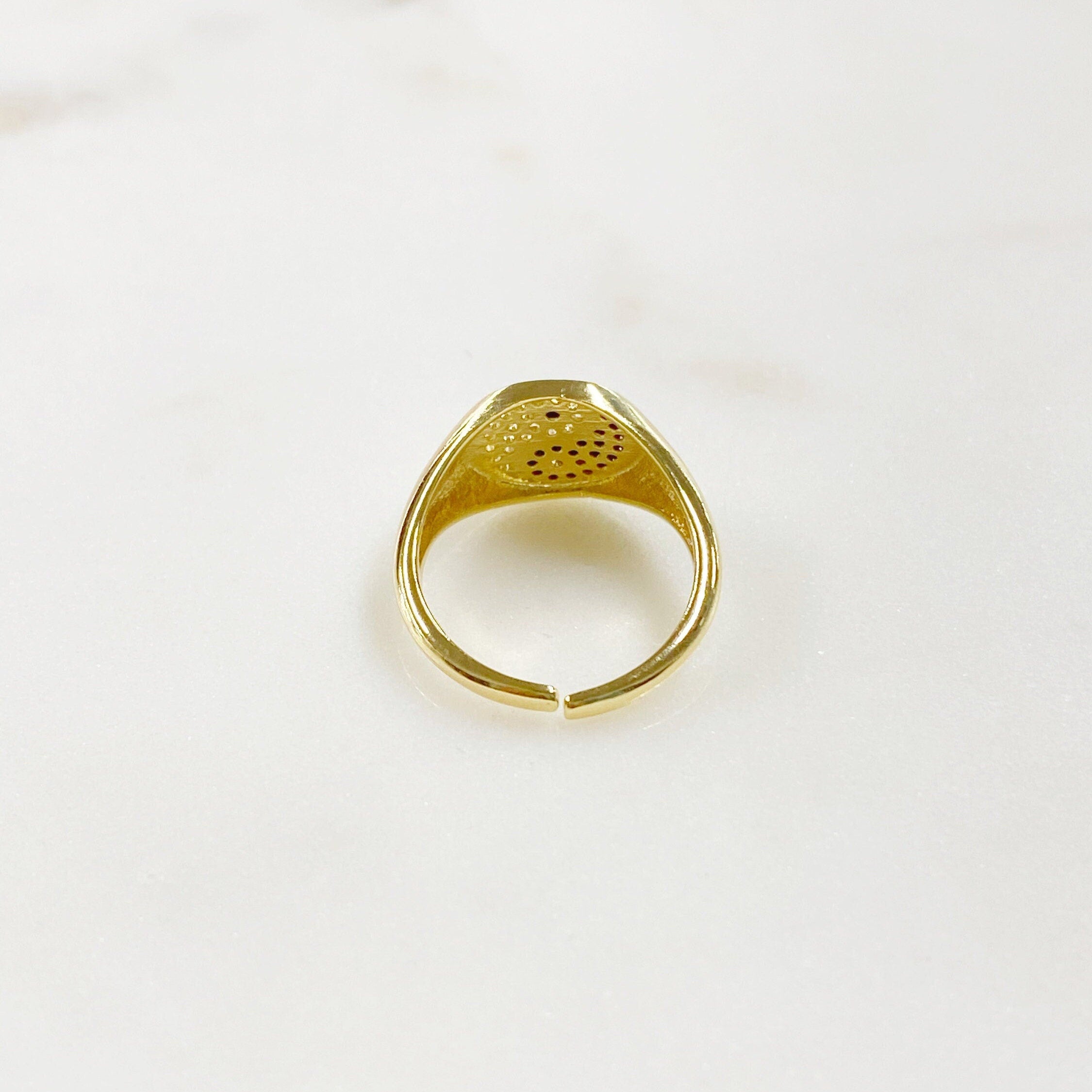 Gold Plated Adjustable Yin and Yang Gold Ring Ready to Wear CZ Pavé