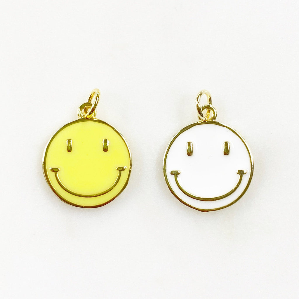 Gold Plated Super Smiley Face Charm Neon Yellow or White Smile