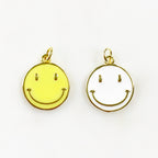 Gold Plated Super Smiley Face Charm Neon Yellow or White Smile