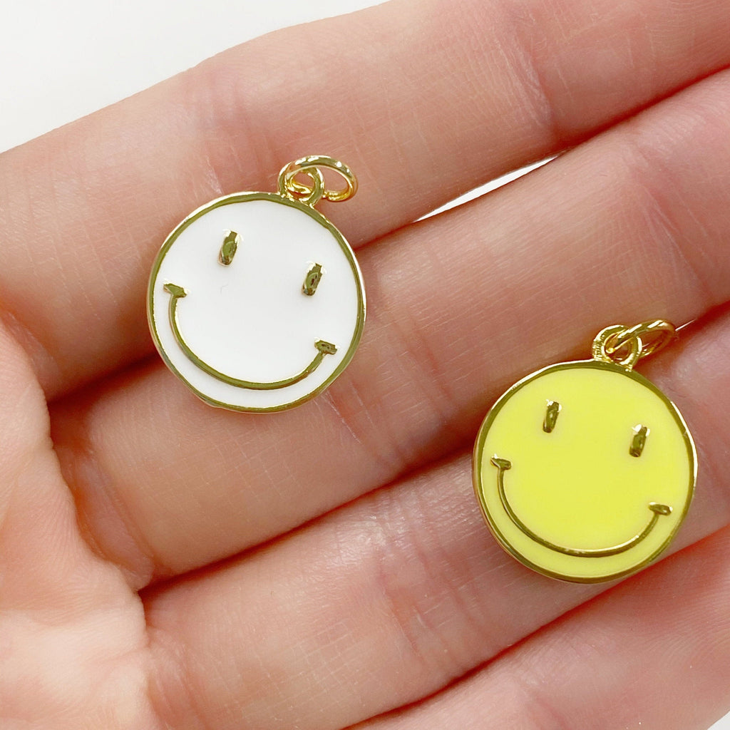 Gold Plated Super Smiley Face Charm Neon Yellow or White Smile
