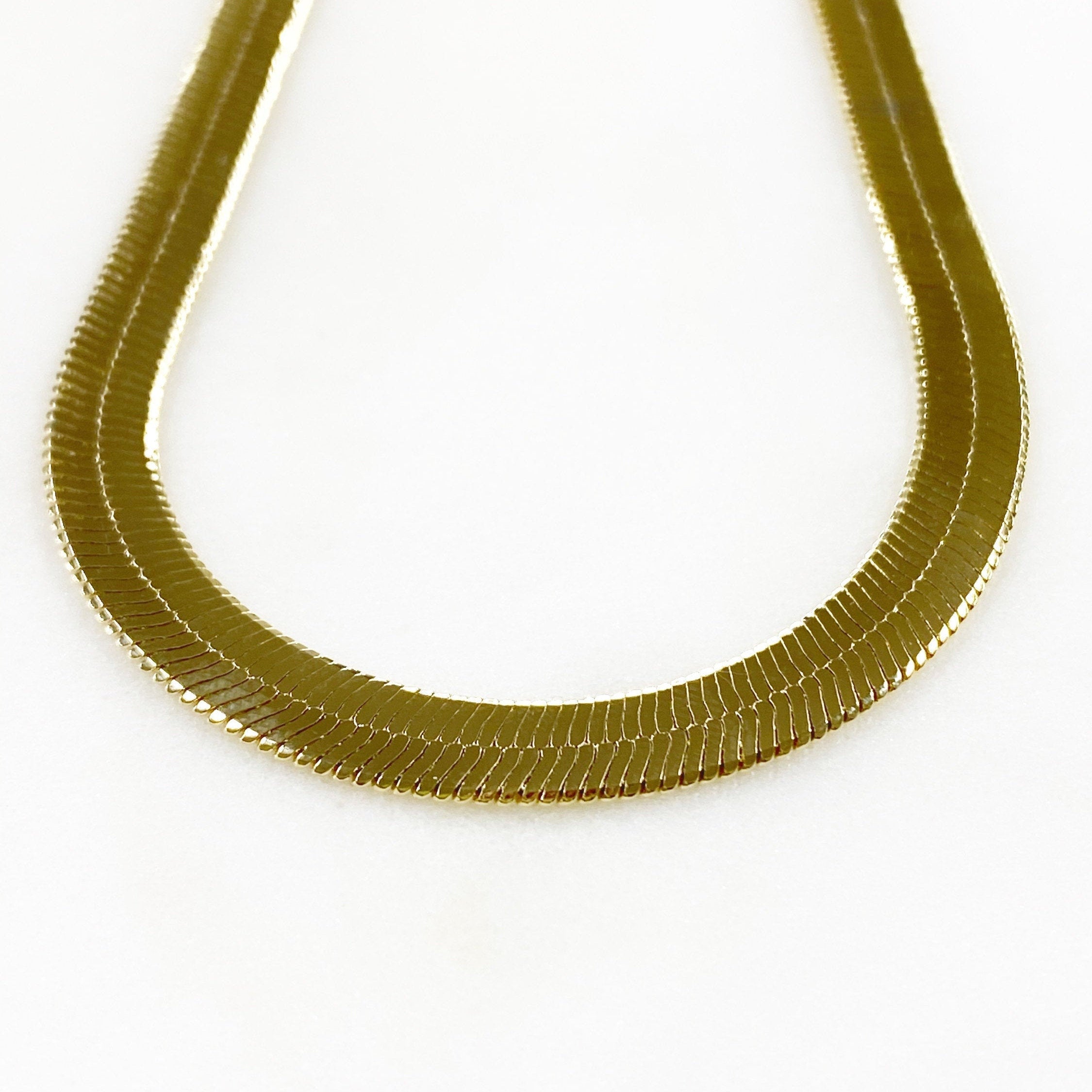 Gold Plated Herringbone Necklace 5.2mm Thickness 16 Inch Classic