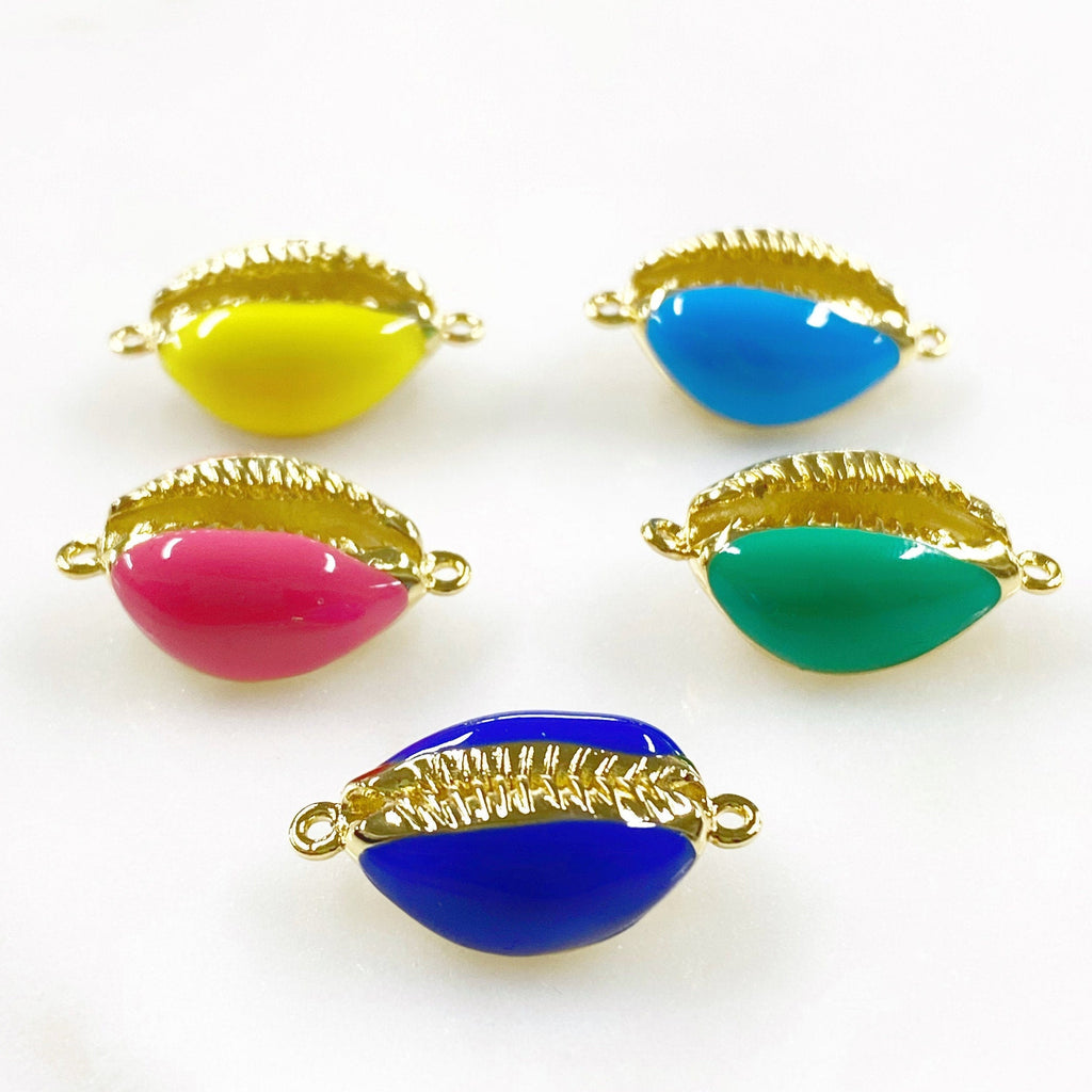 Gold Plated Enamel Cowrie Shell Connector Charm Colorful Shell