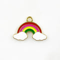 Gold Plated Rainbow Charm with Clouds Fun Colorful Gold Rainbow