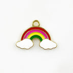 Gold Plated Rainbow Charm with Clouds Fun Colorful Gold Rainbow