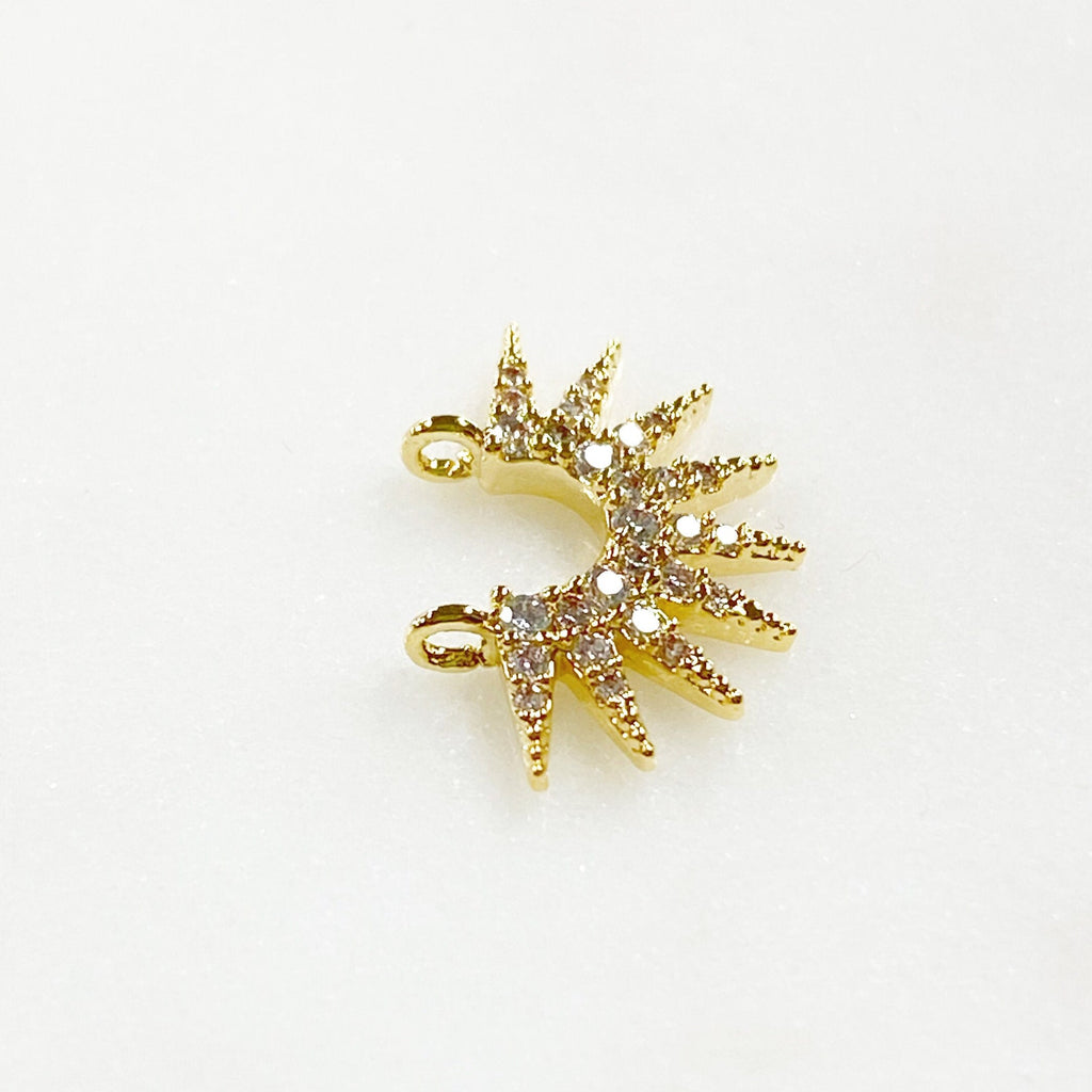 Gold Plated Small 9 Point Ray Charm Double Loop Cubic Zirconia Half