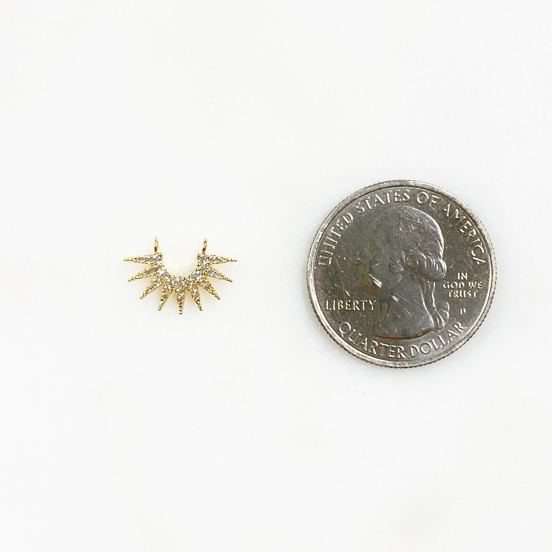 Gold Plated Small 9 Point Ray Charm Double Loop Cubic Zirconia Half