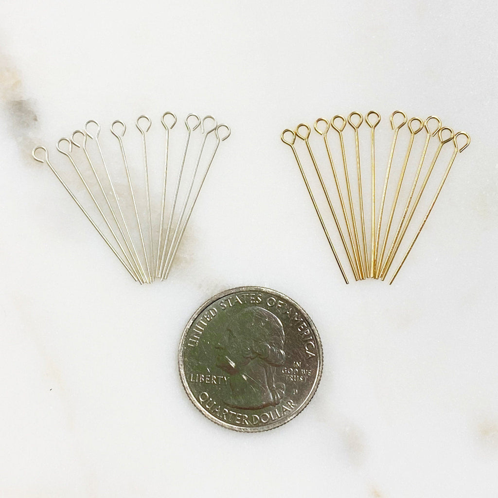 Sterling Silver or 14K Gold Filled 1 Inch Eye Pin 24 Gauge (10pc)