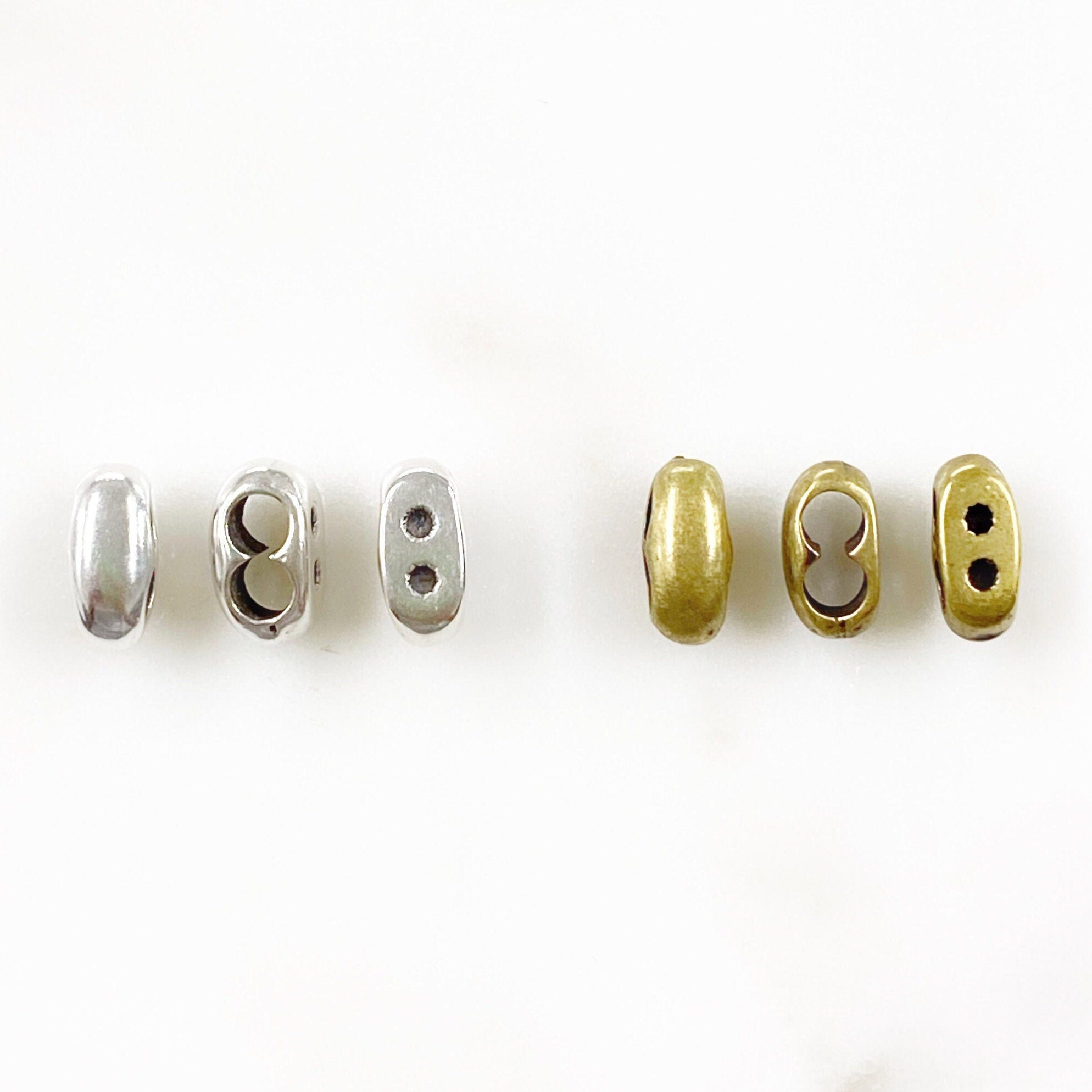10mmx6mm Brass Double Hole Cord Sliding Bead Three Sided Sliding Bead (5pc)