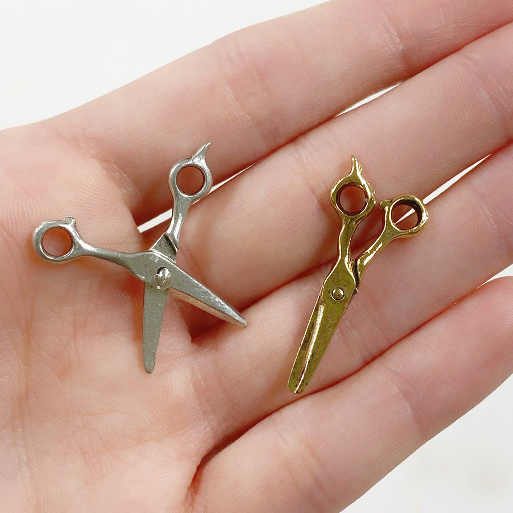 31mmx13mm Pewter Scissor Charm Antique Gold or Antique Silver Open (2pc)
