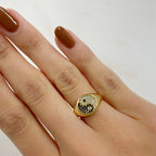 Gold Plated Adjustable Yin and Yang Gold Ring Ready to Wear CZ Pavé