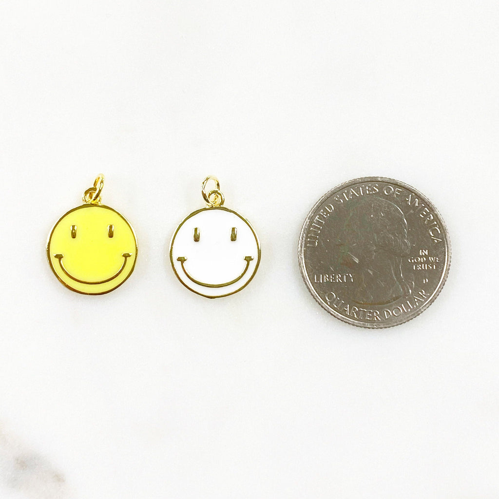 Gold Plated Super Smiley Face Charm Neon Yellow or White Smile