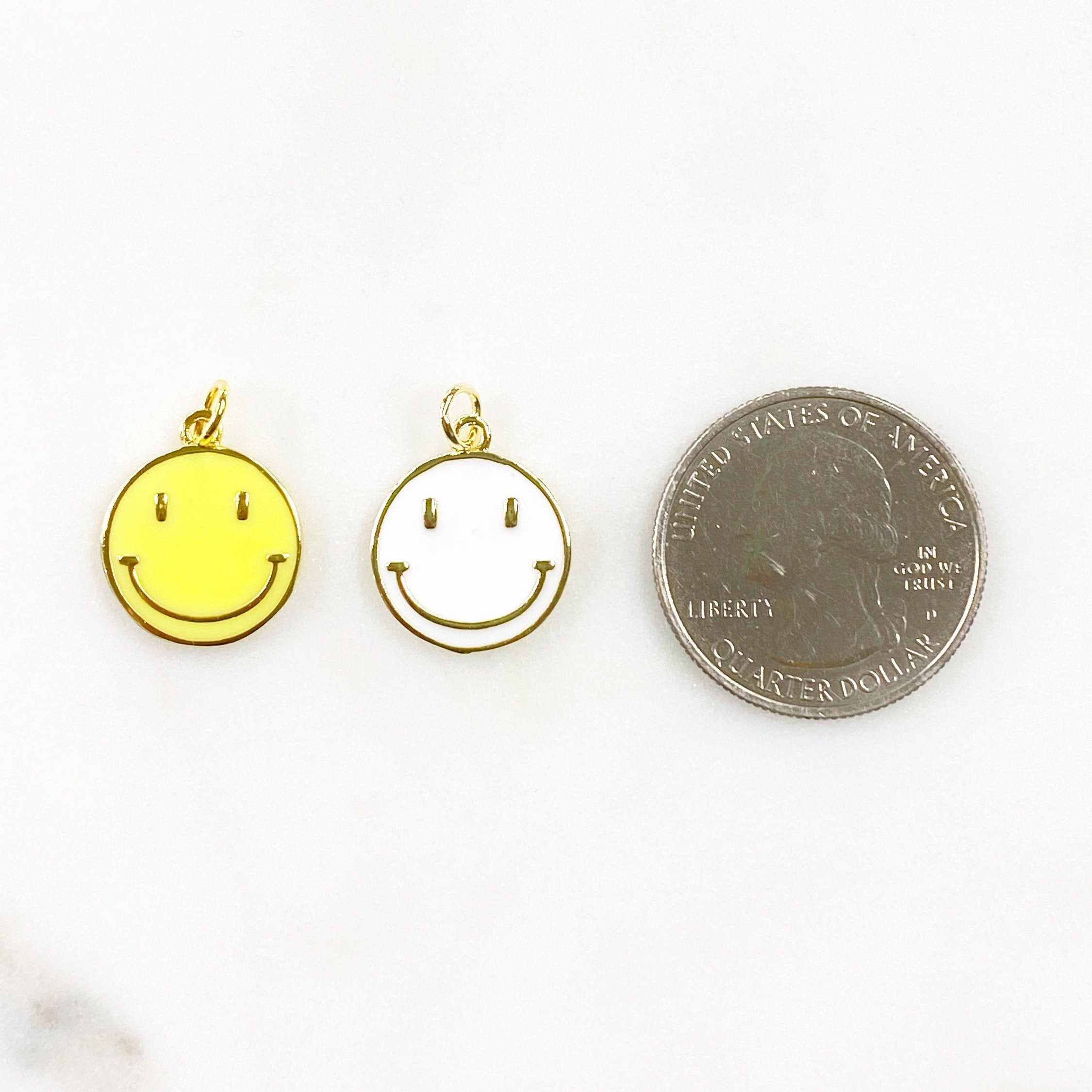 Gold Plated Super Smiley Face Charm Neon Yellow or White Smile