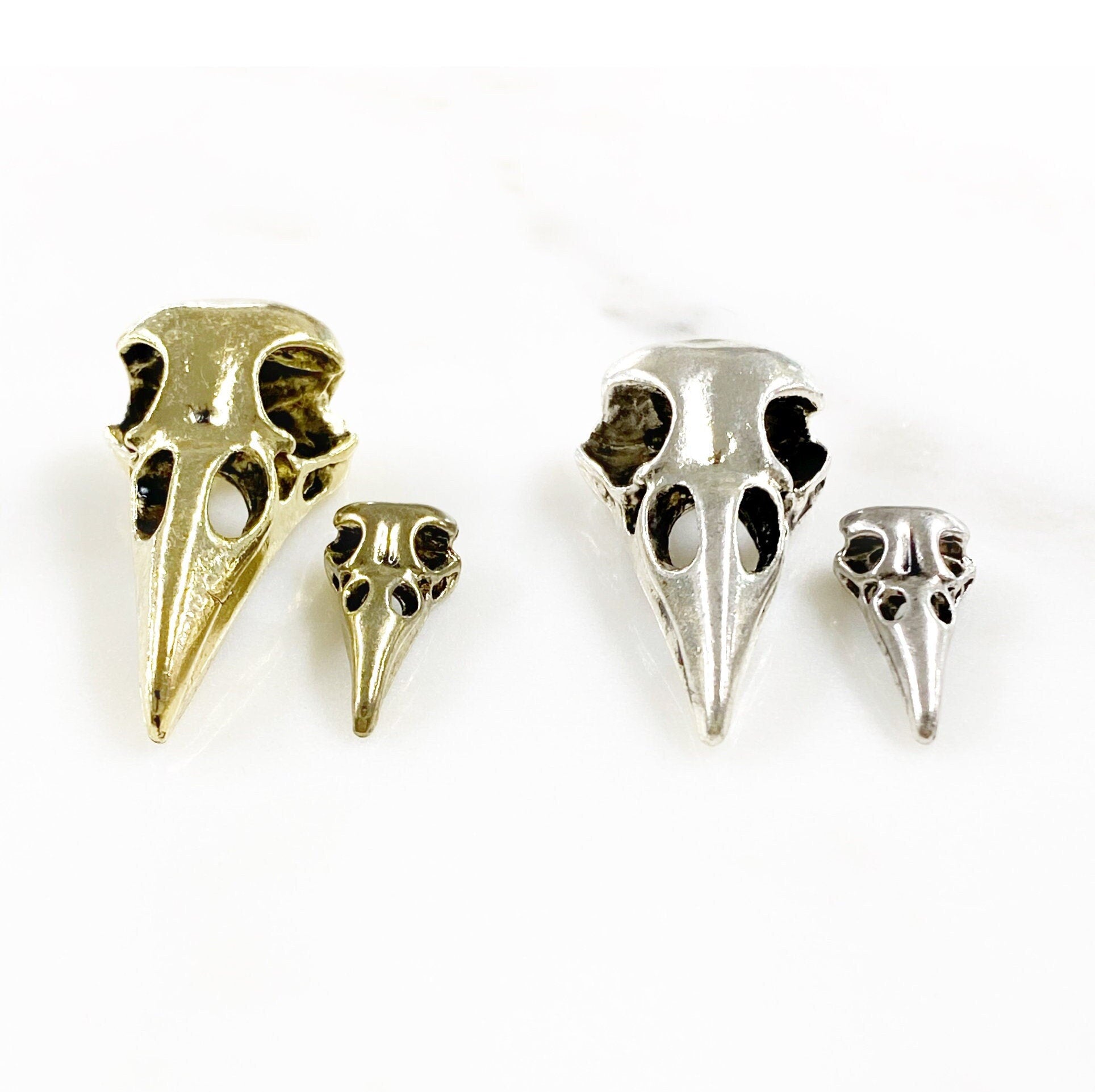 Pewter Raven Skull Head and Size Antique Gold or Antique