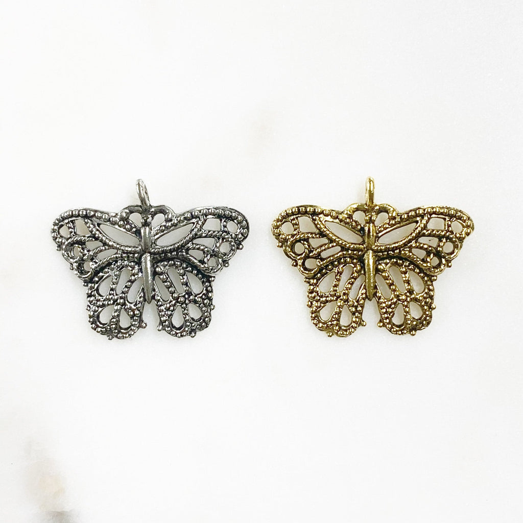 Pewter Antique Silver or Antique Gold Butterfly Pendant