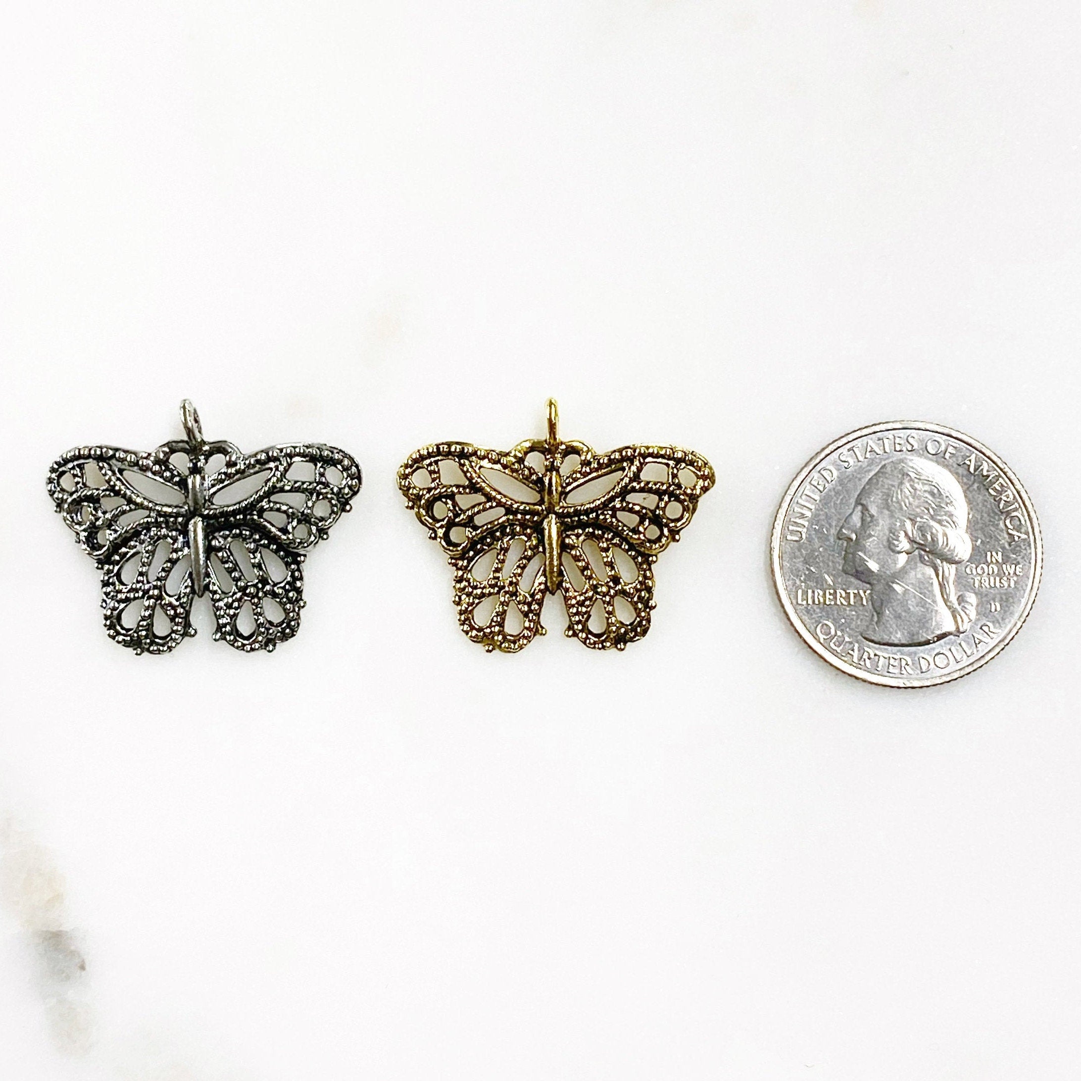 Pewter Antique Silver or Antique Gold Butterfly Pendant