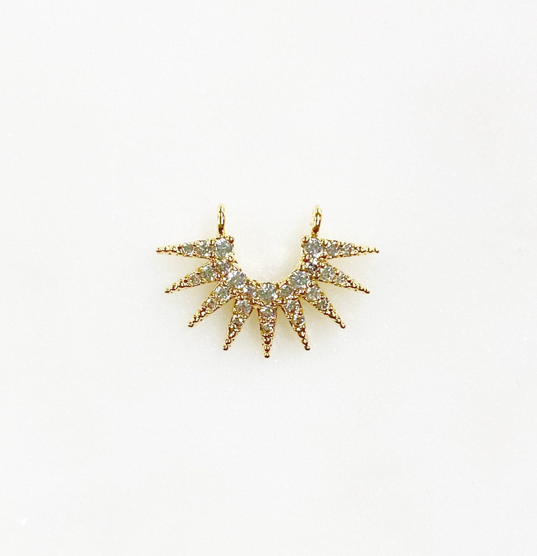 Gold Plated Small 9 Point Ray Charm Double Loop Cubic Zirconia Half