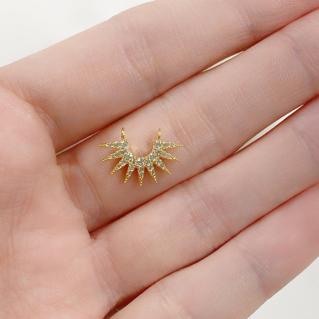 Gold Plated Small 9 Point Ray Charm Double Loop Cubic Zirconia Half