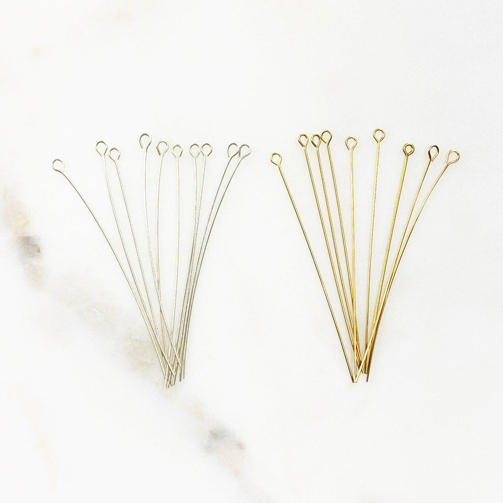 Sterling Silver or 14K Gold Filled 2 Inch Eye Pin 24 Gauge (10pc)