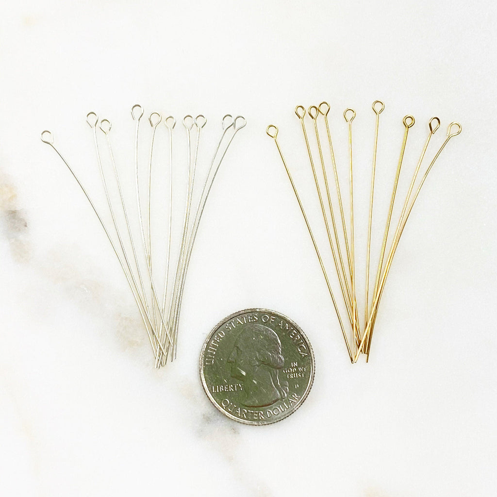 Sterling Silver or 14K Gold Filled 2 Inch Eye Pin 24 Gauge (10pc)