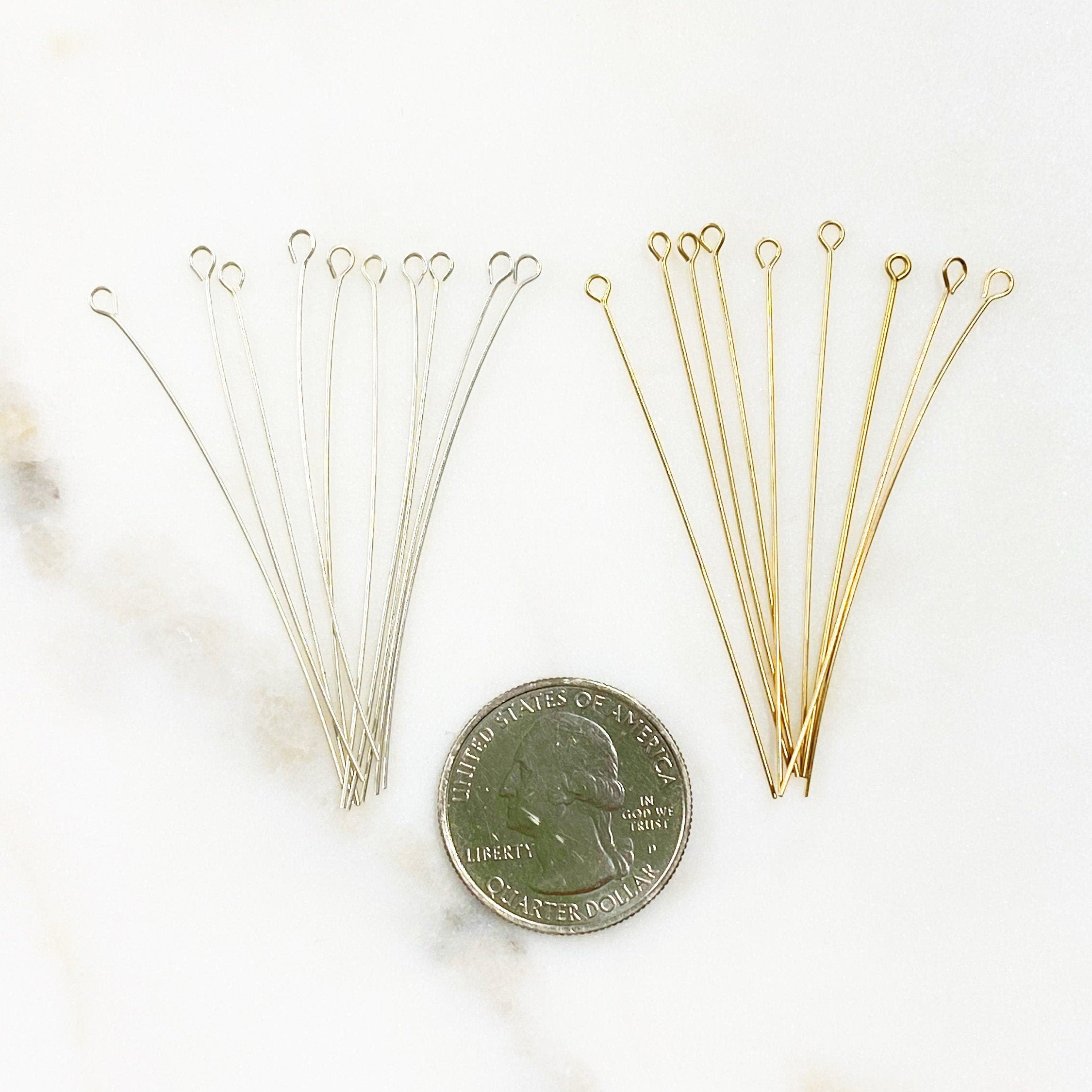 Sterling Silver or 14K Gold Filled 2 Inch Eye Pin 24 Gauge (10pc)