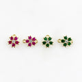 Gold Plated Tiny Cubic Zirconia Pavé Green or Ruby Flower Charm