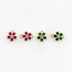 Gold Plated Tiny Cubic Zirconia Pavé Green or Ruby Flower Charm