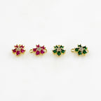 Gold Plated Tiny Cubic Zirconia Pavé Green or Ruby Flower Charm
