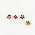 Gold Plated Tiny Cubic Zirconia Pavé Green or Ruby Flower Charm