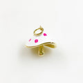 Gold Plated Polka Dot Mushroom Charm Enamel Mushroom White and Pink