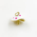Gold Plated Polka Dot Mushroom Charm Enamel Mushroom White and Pink