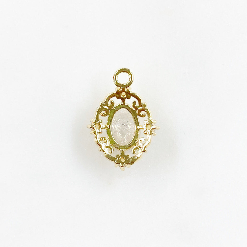 14mmx9mm Gold Plated Cracked Crystal Quartz Charm Opal Cubic Zirconia Gem