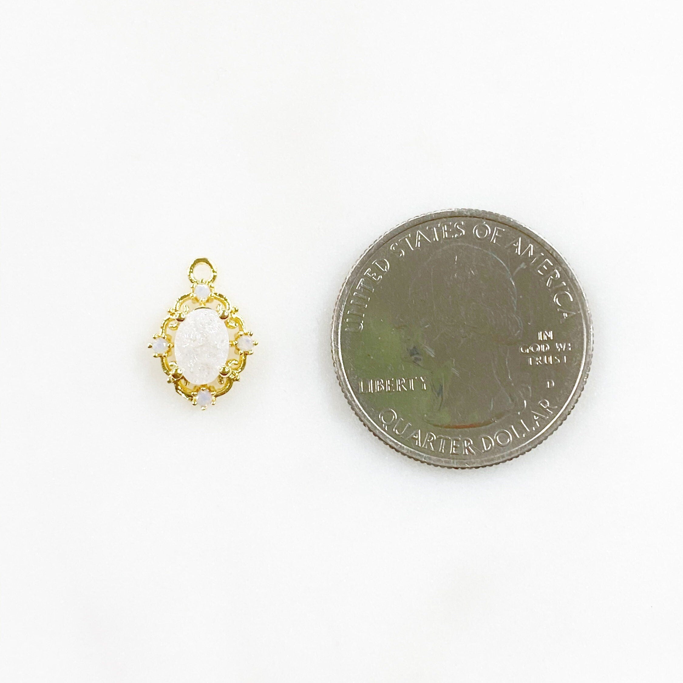 14mmx9mm Gold Plated Cracked Crystal Quartz Charm Opal Cubic Zirconia Gem