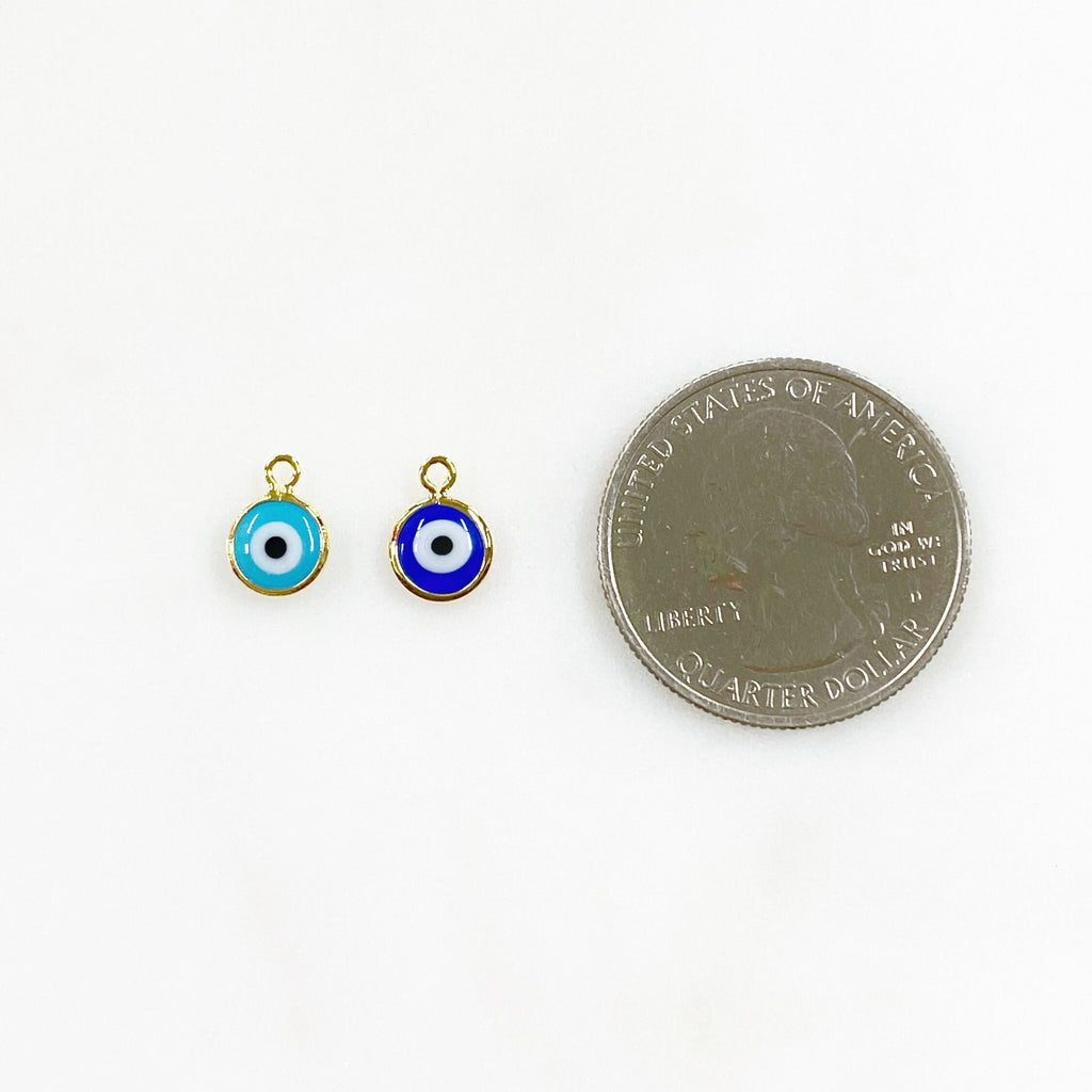Gold Plated Classic Double Sided Evil Eye Charm Rim Glass Charm